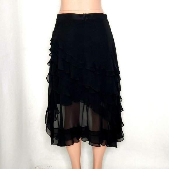 S. Levine Black High Low Tiered Ruffle Skirt Chiffon 9305252D - Picture 3 of 7
